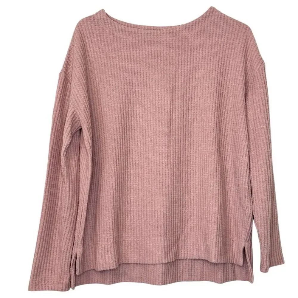 Splendid Thermal Waffle Knit Hi-Low Long Sleeve Tunic Top Dusty Pink Size Small